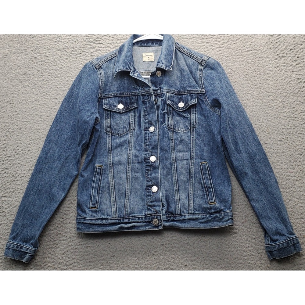 Gap Trucker Jacket Women Size XS Blue Denim Detail Pocket Collared‎ Button Front